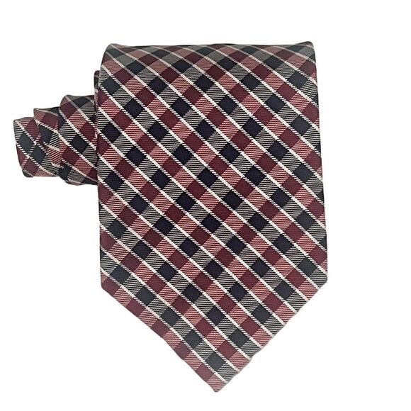 2for25 Nautica Silk Men’s Tie Red Blue Preppy Checks Designer Americana Necktie - Picture 3 of 10